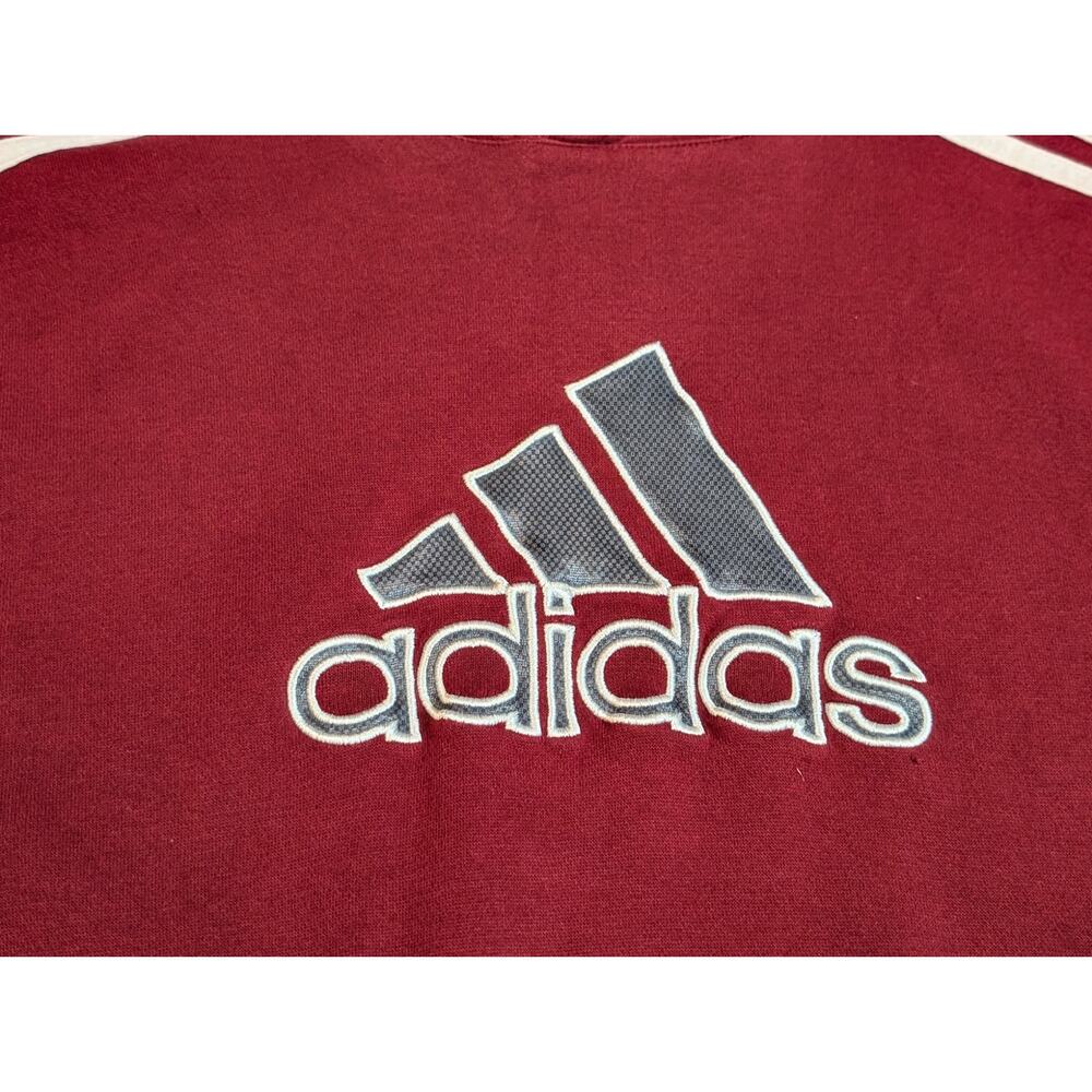 adidas Men's Maroon Logo Hoodie with Stripe Sleeves - Picture 4 of 11